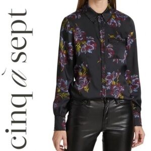 CINQ À SEPT Blanche Rhinestone Embellished Floral Print Blouse size M